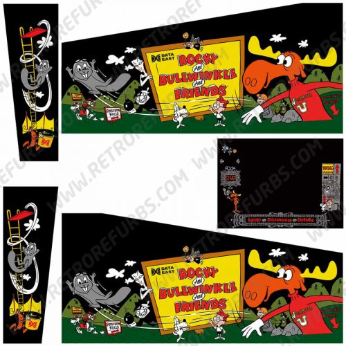 Rocky & Bullwinke Black Alternate Pinball Cabinet Decals Flipper Side Art