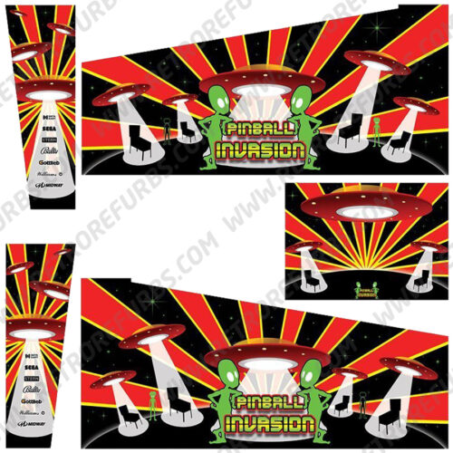 Alien Invasion Virtual Pinball Cabinet Decals Side Art for Widebody Artwork