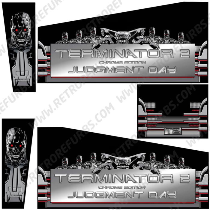 Terminator 2 Chrome Edition Pinball Cabinet Decals Alternate Artwork Alternative Flipper Side Art
