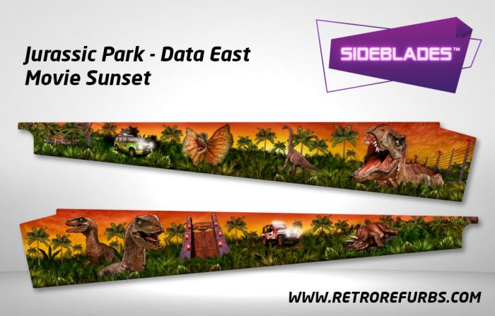 Jurassic Park (Stern & DE) - Movie Sunset Pinball Sideblades Inside Inner Art Decals Sideboard Art Pin Blades