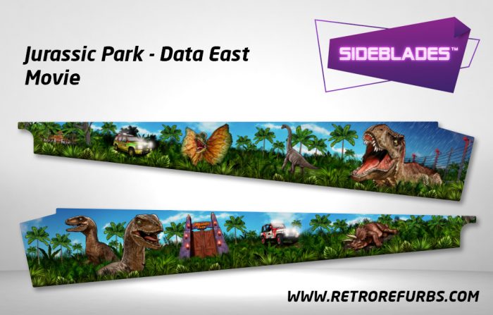 Jurassic Park (Stern & DE) - Movie Blue Pinball Sideblades Inside Inner Art Decals Sideboard Art Pin Blades