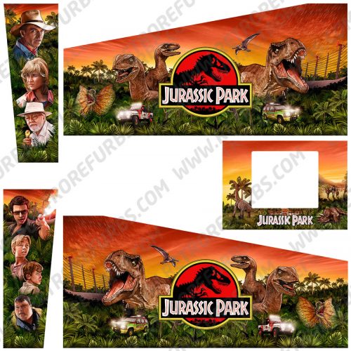 Jurassic Park Sunset Orange Sky Hand Drawn Movie Line Art Alternate Pinball Cabinet Decals Flipper Side Art Data East
