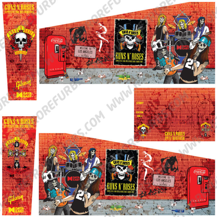 Guns N Roses Data East Hand Drawn Alternate Pinball Cabinet Decals Flipper Side Art