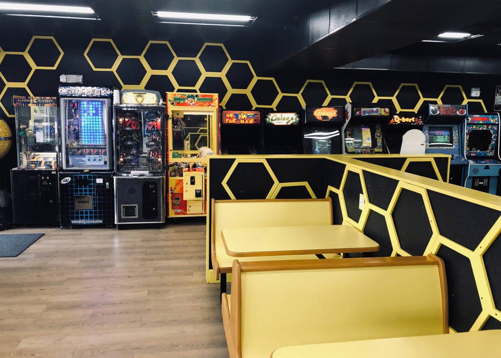 The Hive Arcade complete with honeycomb patterns