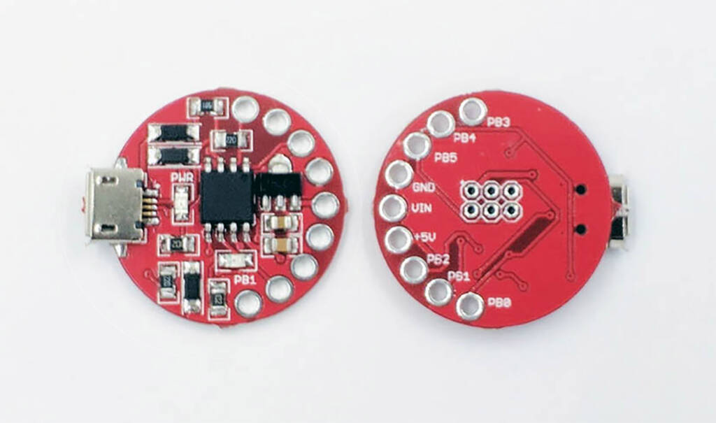 The top and bottom of the EDATtiny board