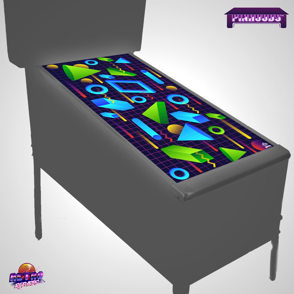 Mockup of 80s Shapes No 1 PinHood Cover Pinball Playfield Glass Protector and Work Mat Shield for Flipper Standard Body Size