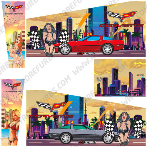 Corvette Miami Edition Hand Drawn Alternate Pinball Cabinet Decals Side Art for Flipper