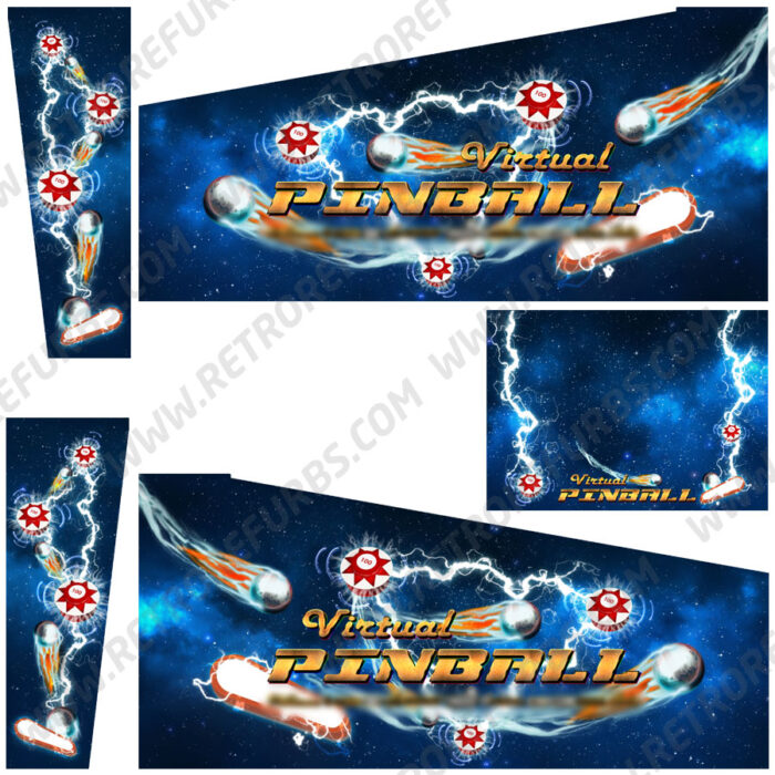 Electric Blue Virtual Pinball Cabinet Decals Side Art for Widebody Flipper Artwork