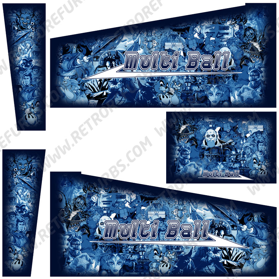 Multi Ball Collage Virtual Pinball Cabinet Decals Side Art for Widebody Flipper Artwork