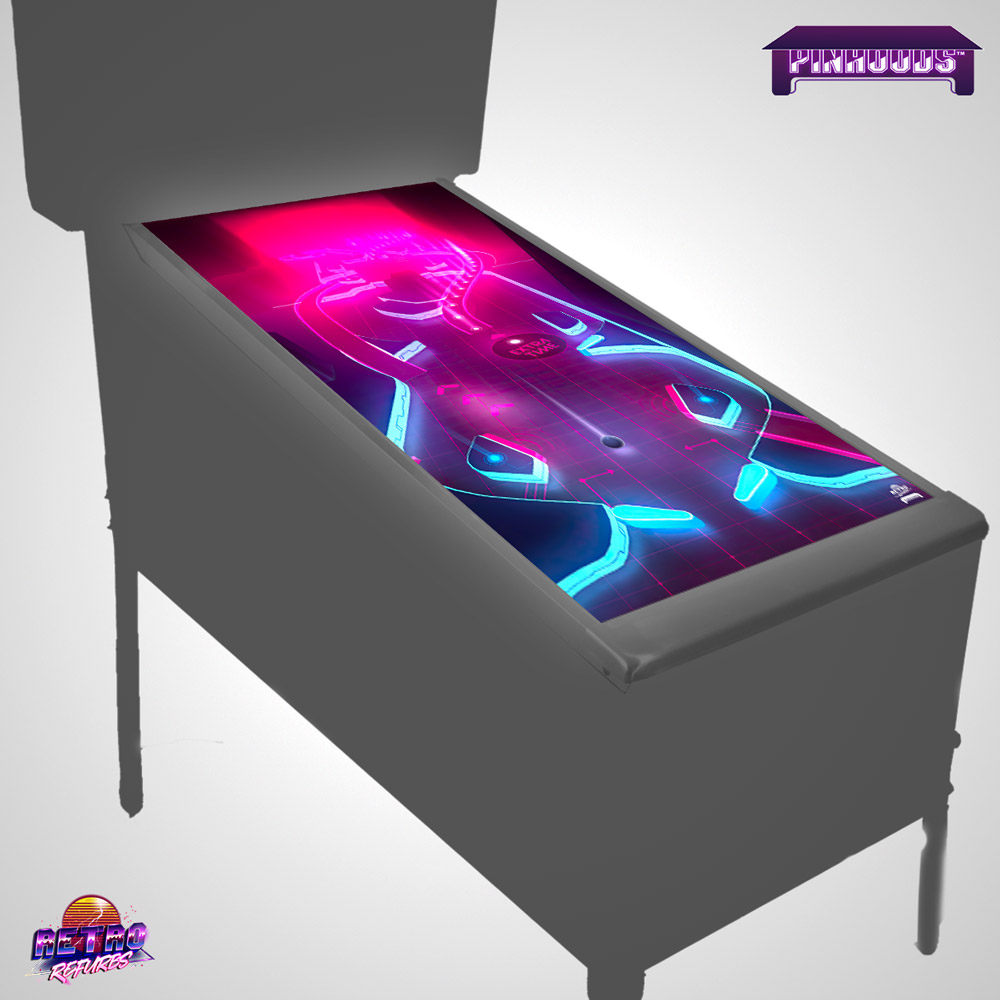 Mock up of Red PinOut Table PinHoods Cover Pinball Playfield Glass Protector and Work Mat Shield Preview by Retro Refurbs