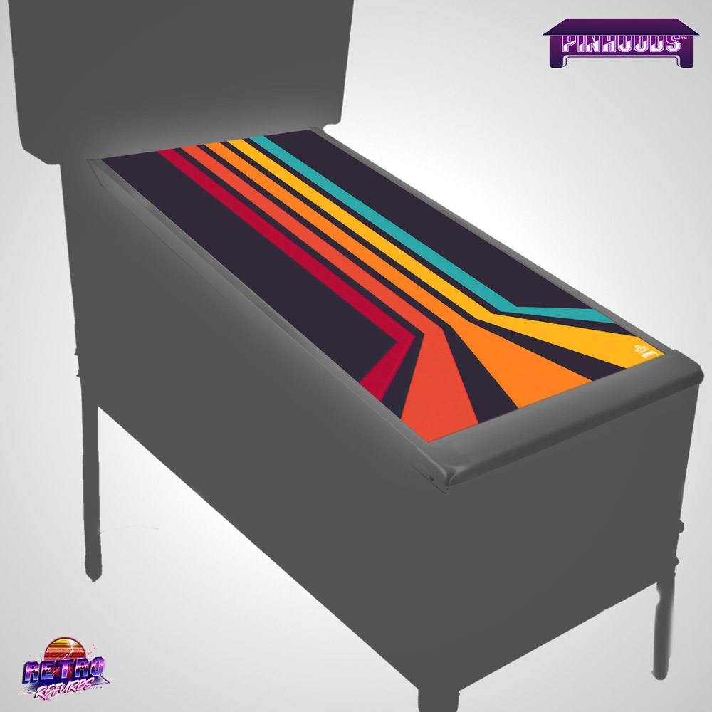 Mockup of Retro Lines PinHoods Cover Pinball Playfield Glass Protector and Work Mat Shield Preview by Retro Refurbs