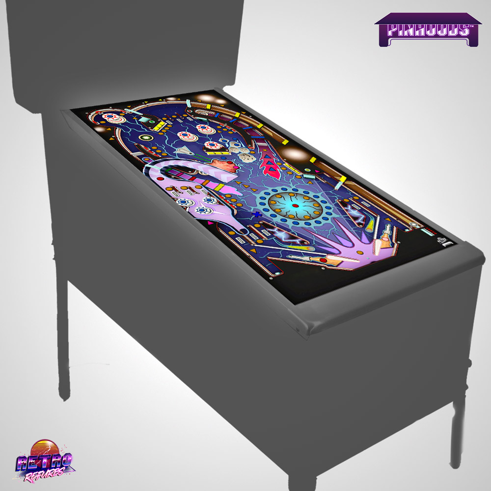 Mock up of Space Cadet PinHoods Cover Pinball Playfield Glass Protector and Work Mat Shield Preview by Retro Refurbs