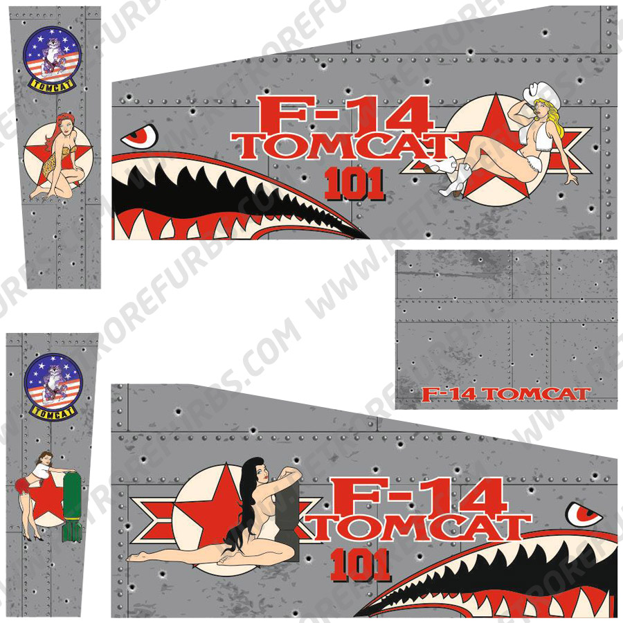 F-14 Tomcat Hand Drawn Alternate Pinball Cabinet Decals Side Art for Flipper