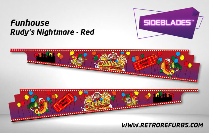 Funhouse Rudy's Nightmare Red Pinball SideBlades Inner Side Art Blades made by Retro Refurbs