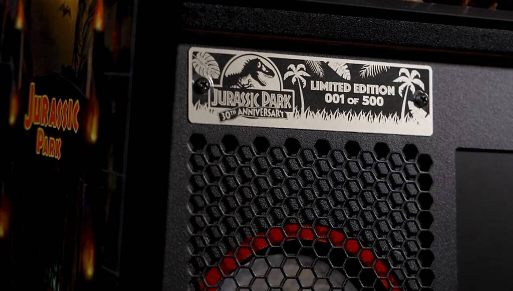 The plaque on the backbox showing a limited edition of 500 machines for this new model