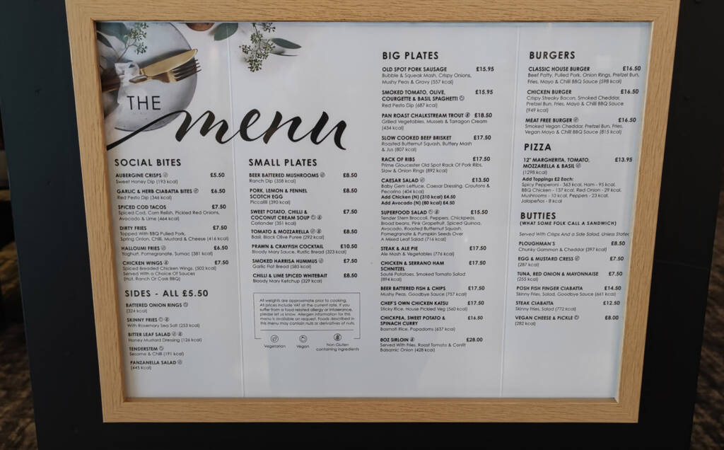 The bar food menu
