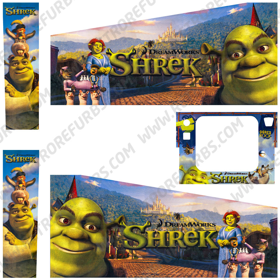 Shrek Original Pinball Cabinet Decals Flipper Side Art Stern