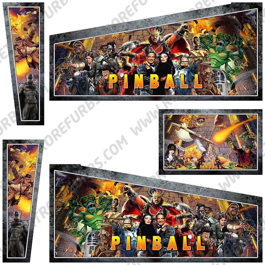Medieval Multicharacter Virtual Pinball Cabinet Decals Side Art for Widebody Flipper Artwork