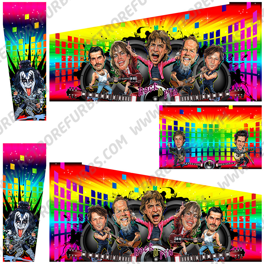 Rock Pin Virtual Pinball Cabinet Decals Side Art for Widebody Flipper Artwork