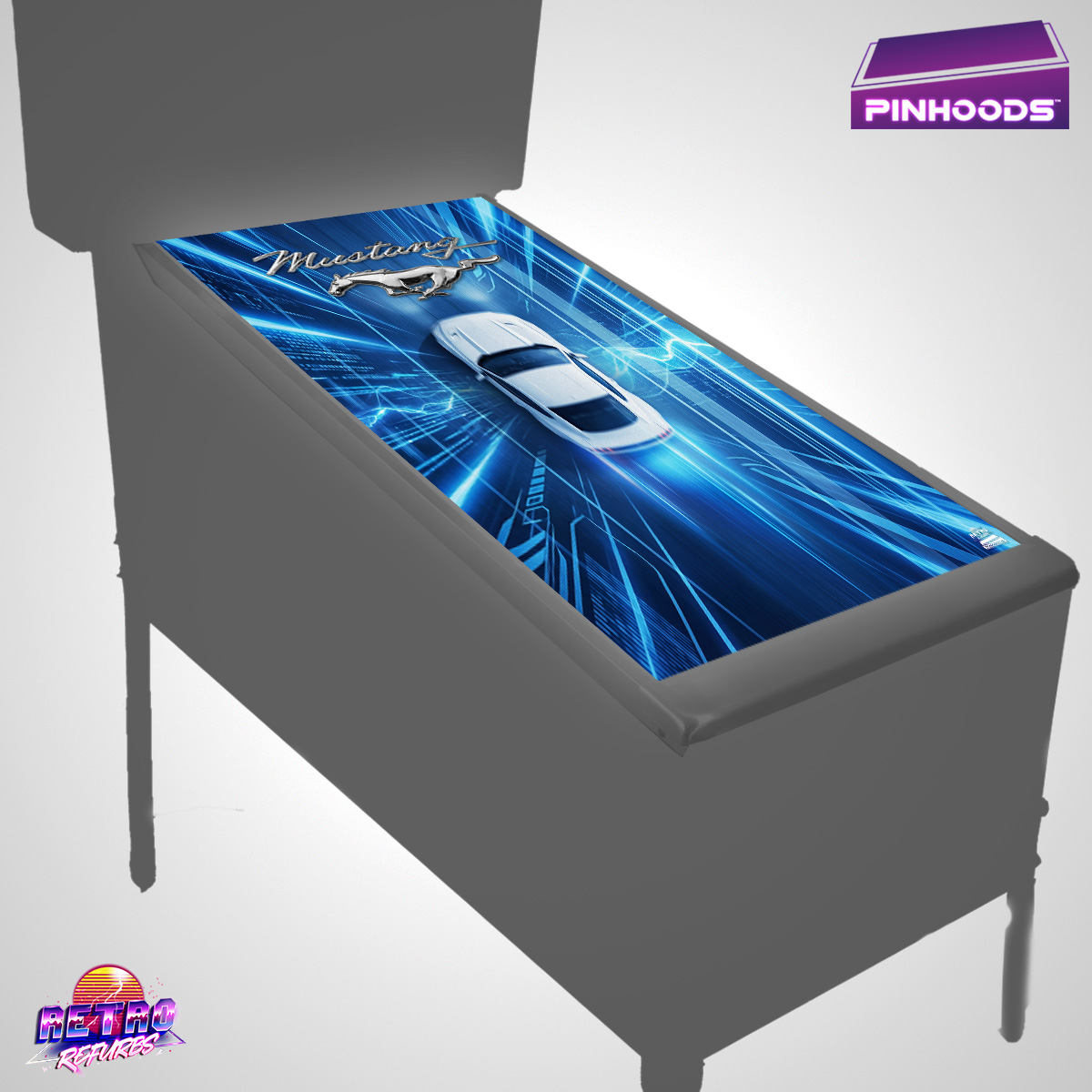 Mustang LE PinHoods pinball playfield glass cover and protector mat
